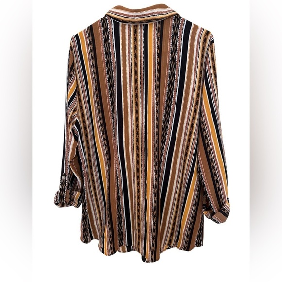 Ruby Red Tunic Blouse Size Large Women's Split Button Mixed Striped Butt… - Picture 3 of 7